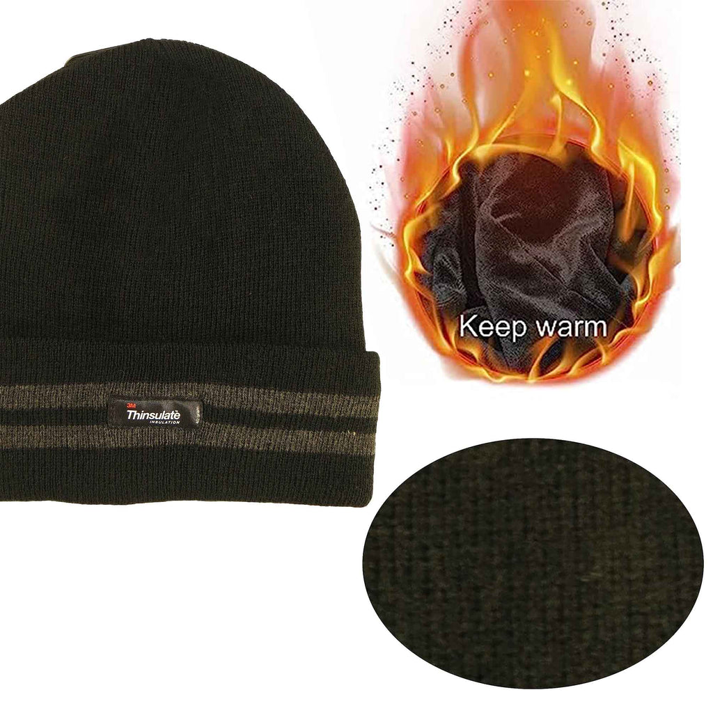 Sock Stack Mens 3M Thinsulate Fleece Knitted Beanie Hat Stripe Thermal Insulation