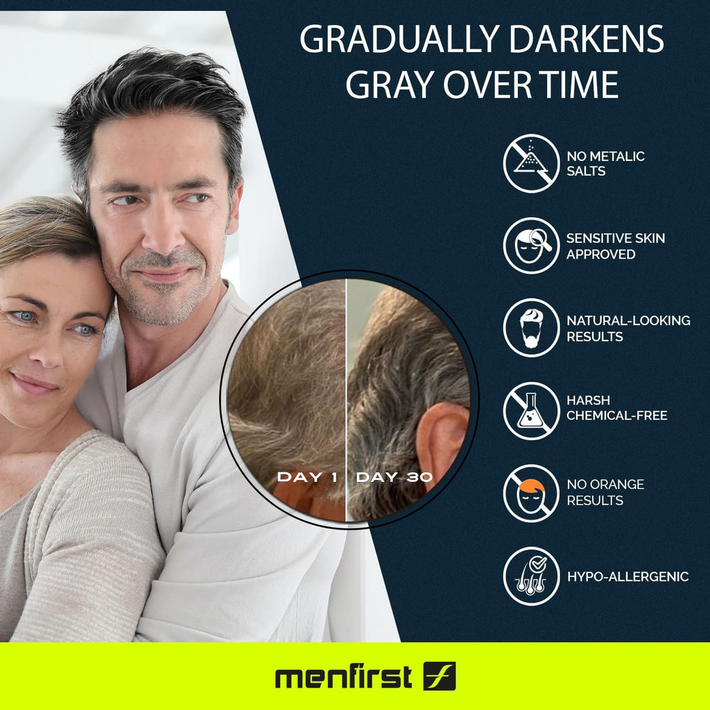 MENFIRST Gray Hair Darkening Shampoo – Gradual, Natural Gray Coverage for Men | Hypoallergenic & Chemical-Free