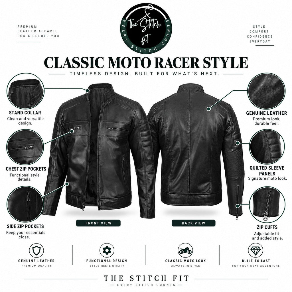 Men's Black Leather Biker Jacket