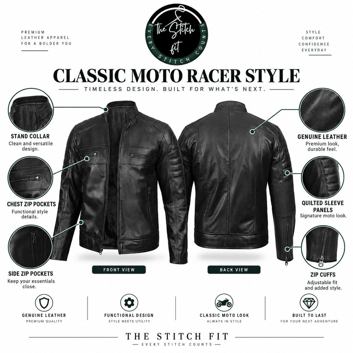 Men's Black Leather Biker Jacket