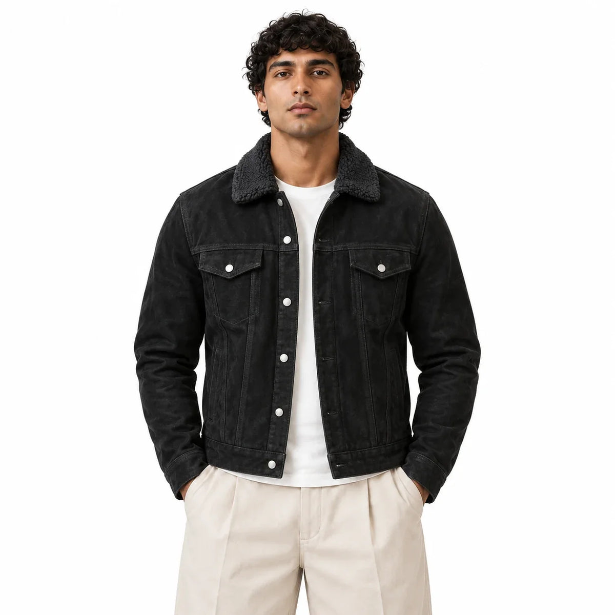 Men's Black Suede Trucker Jacket