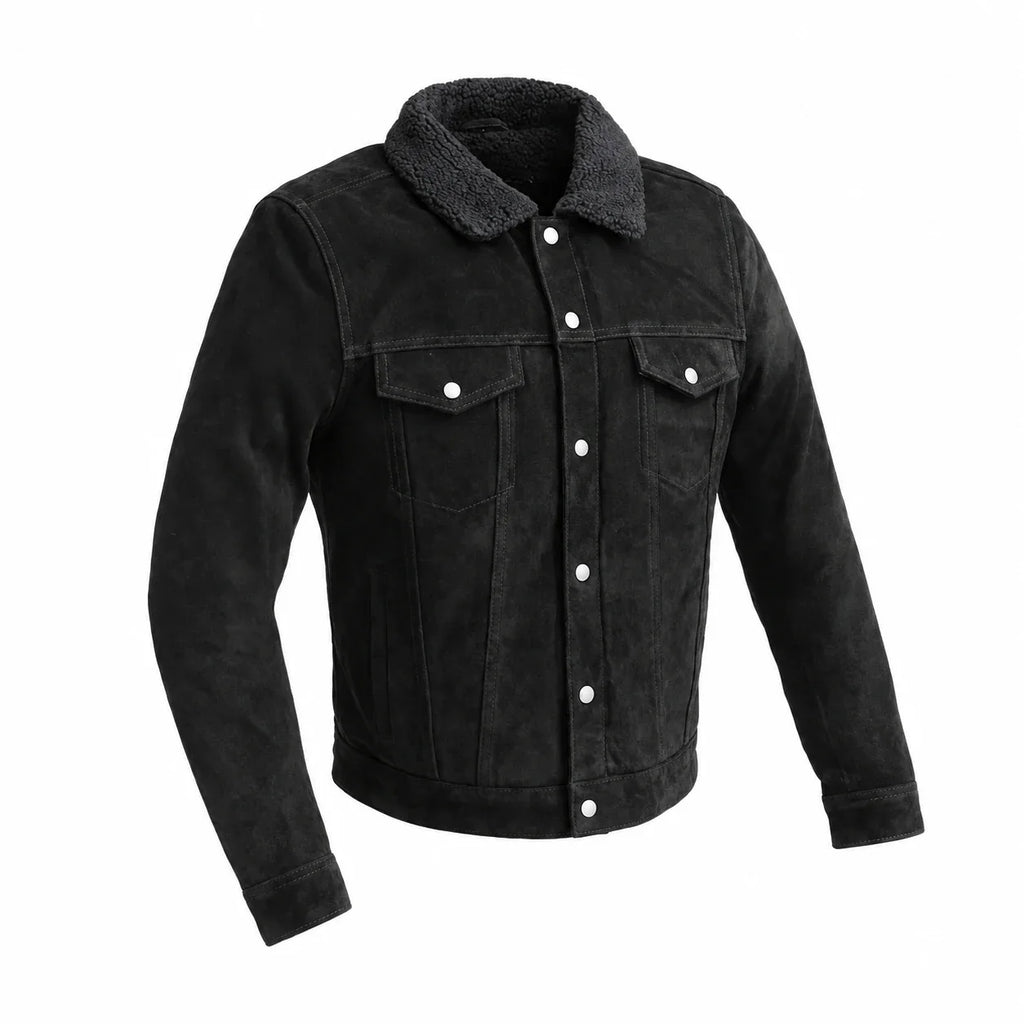 Men's Black Suede Trucker Jacket