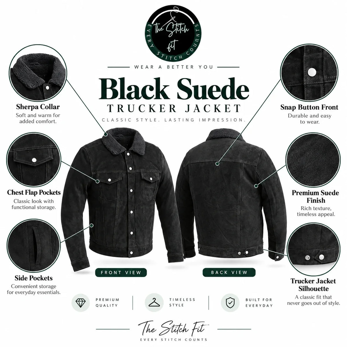 Men's Black Suede Trucker Jacket