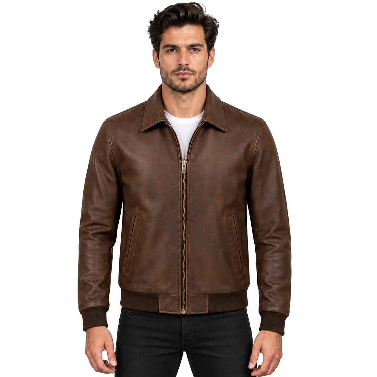 Men's Cognac Lambskin Harrington Jacket