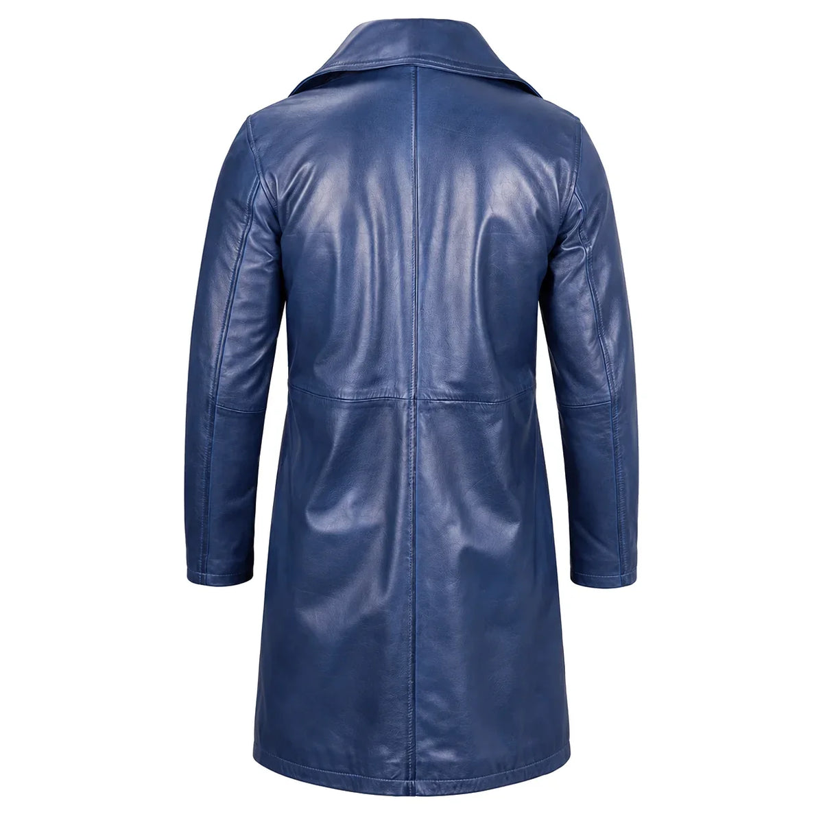 Men's Navy Blue Leather Car Coat
