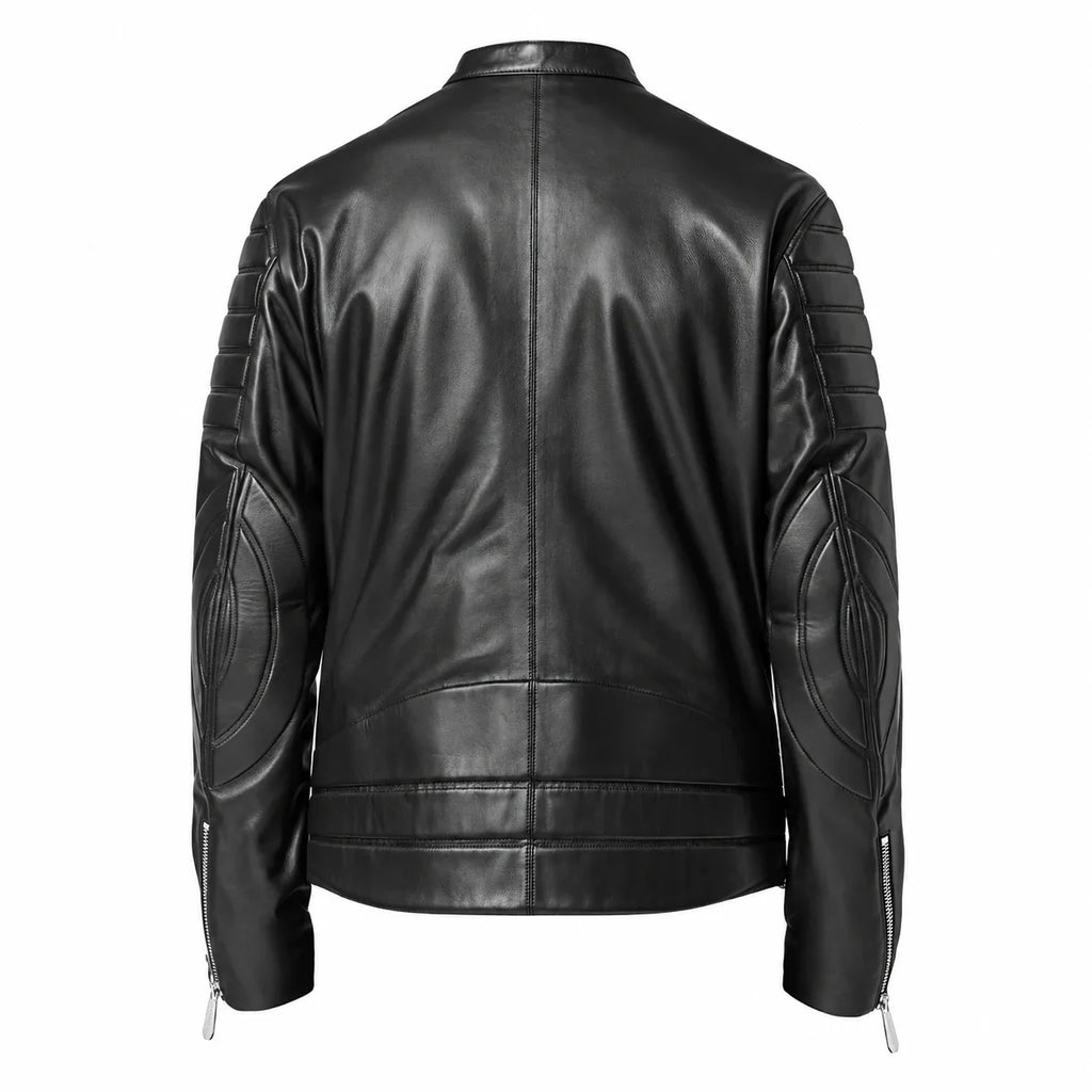 Men's Quilted-Sleeve Leather Moto Jacket