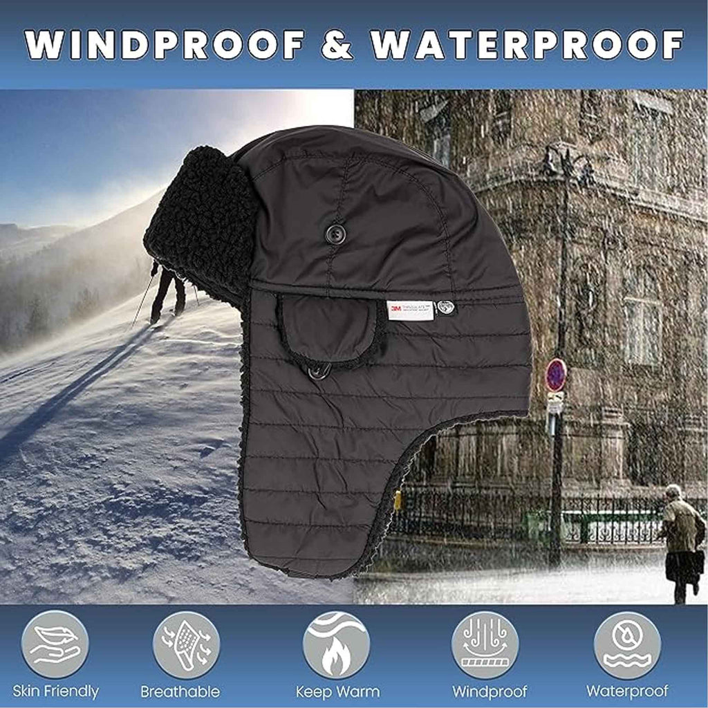 Heatwave Thermalwear Mens Ribbed Waterproof Trapper Hat With 3M Thinsulate Fleece Lining