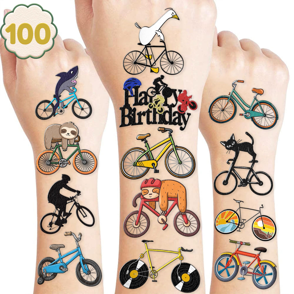 MeoIsDaBest Bike Temporary Tattoos – 100 PCS, 10 Sheets for Parties, Favors & Prizes