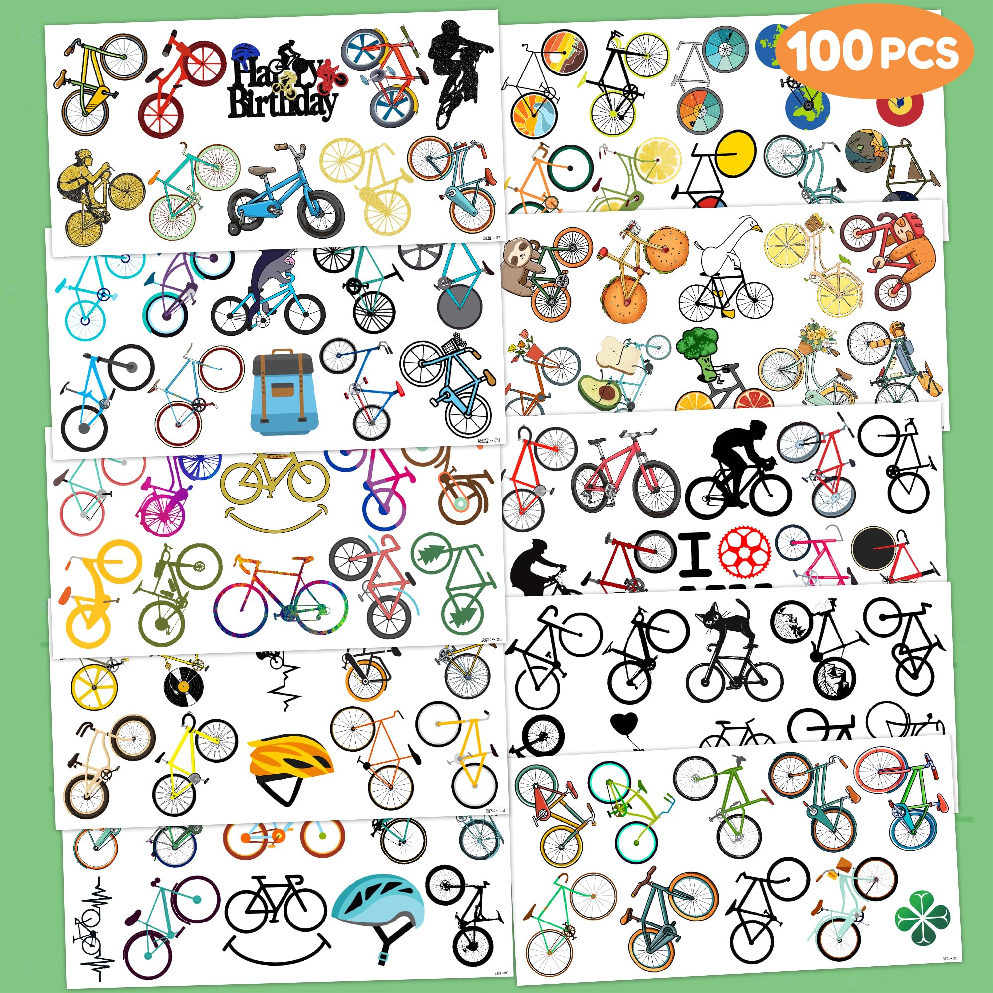 MeoIsDaBest Bike Temporary Tattoos – 100 PCS, 10 Sheets for Parties, Favors & Prizes