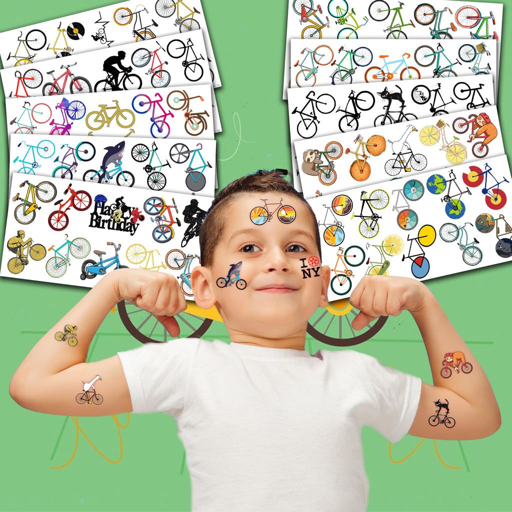 MeoIsDaBest Bike Temporary Tattoos – 100 PCS, 10 Sheets for Parties, Favors & Prizes