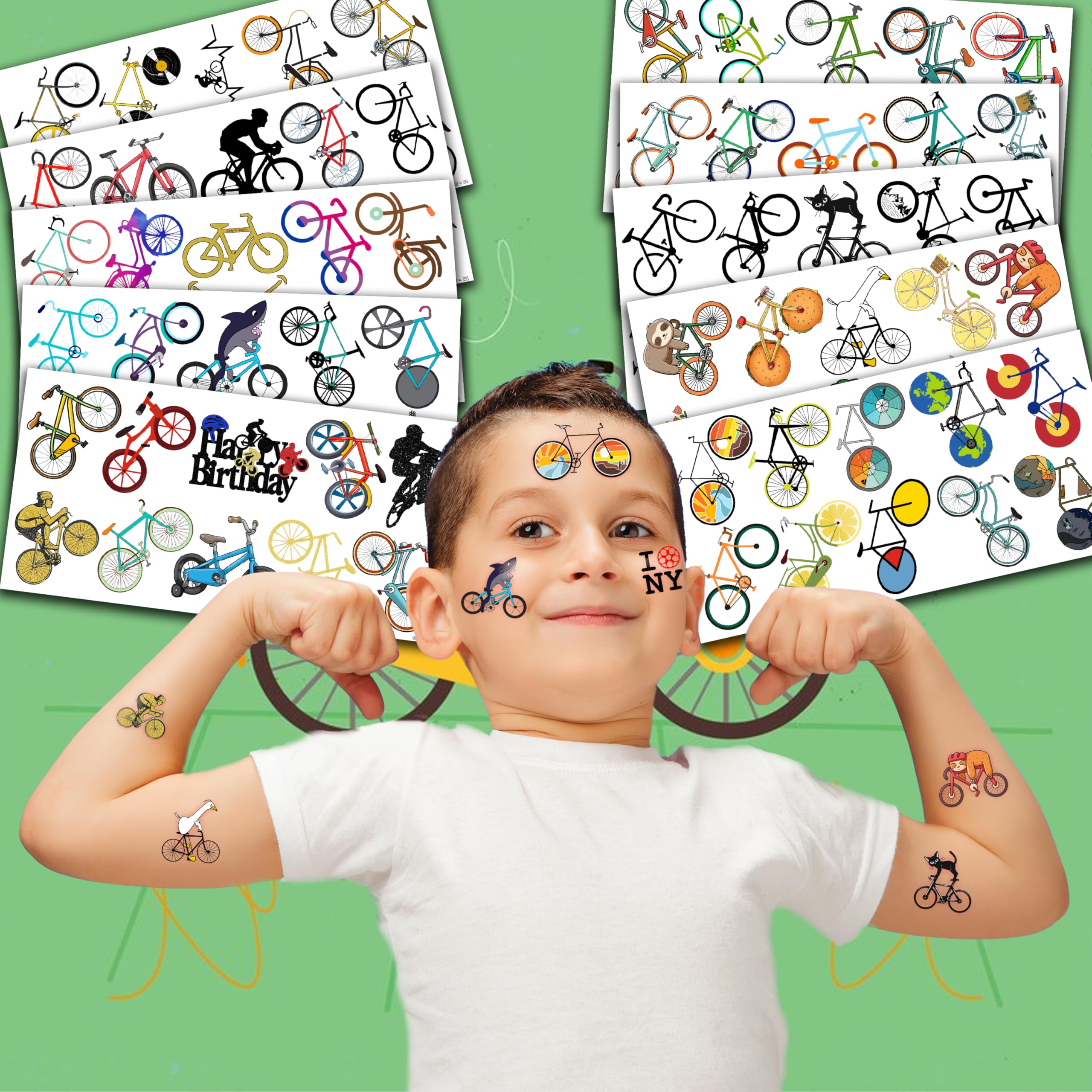 MeoIsDaBest Bike Temporary Tattoos – 100 PCS, 10 Sheets for Parties, Favors & Prizes