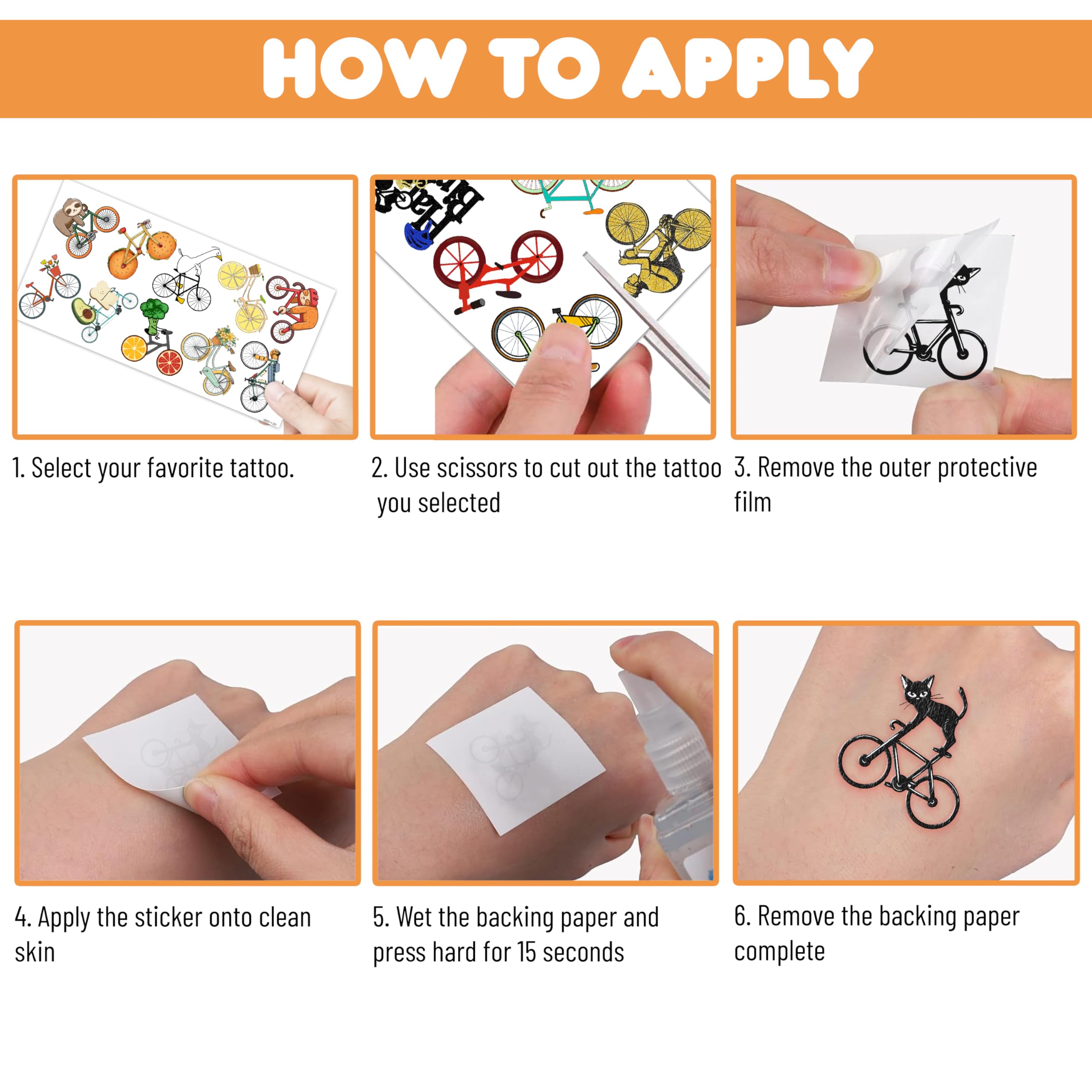 MeoIsDaBest Bike Temporary Tattoos – 100 PCS, 10 Sheets for Parties, Favors & Prizes