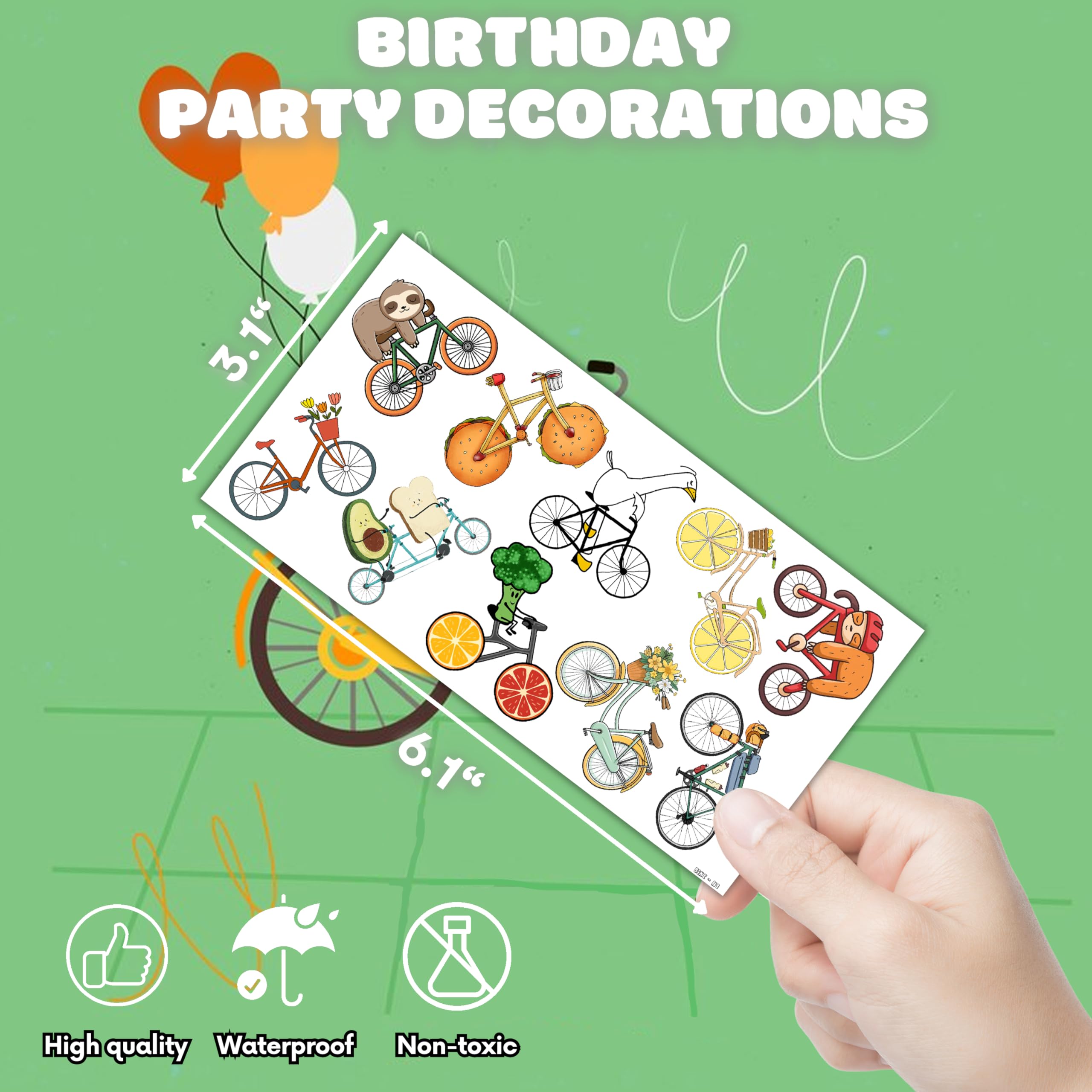 MeoIsDaBest Bike Temporary Tattoos – 100 PCS, 10 Sheets for Parties, Favors & Prizes