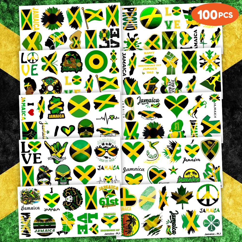 MeoIsDaBest Jamaica Flag Temporary Tattoos - 100 Pcs Party Favors