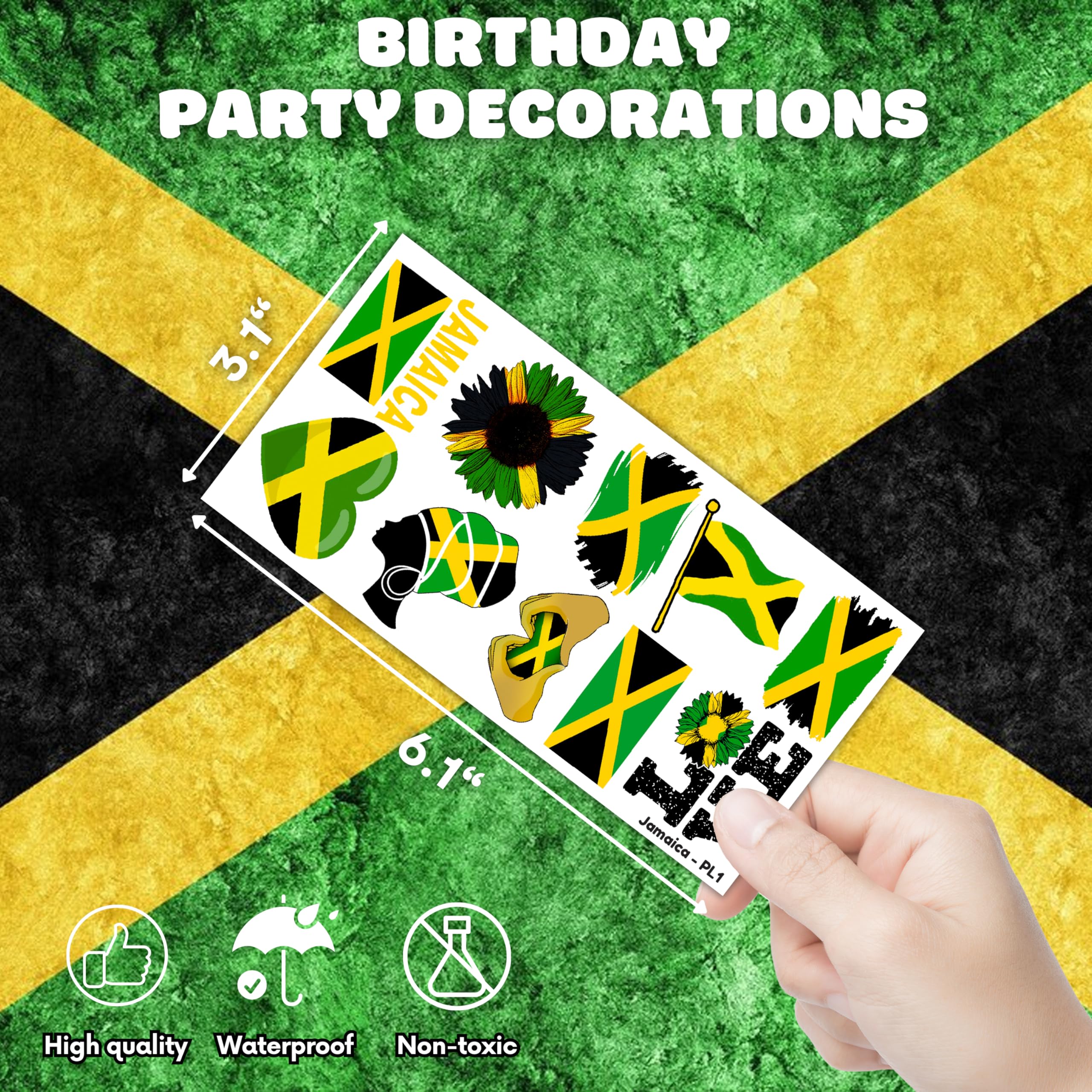 MeoIsDaBest Jamaica Flag Temporary Tattoos - 100 Pcs Party Favors