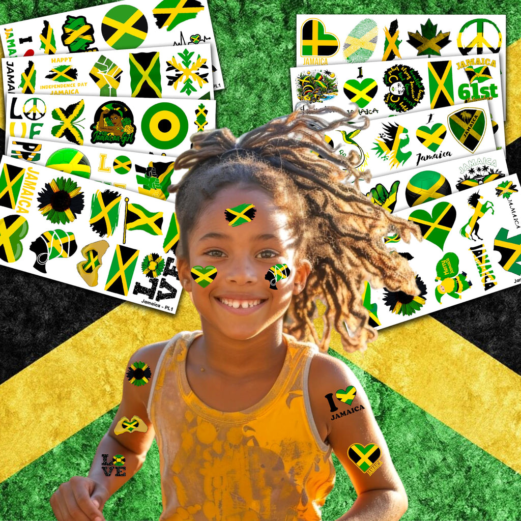 MeoIsDaBest Jamaica Flag Temporary Tattoos - 100 Pcs Party Favors