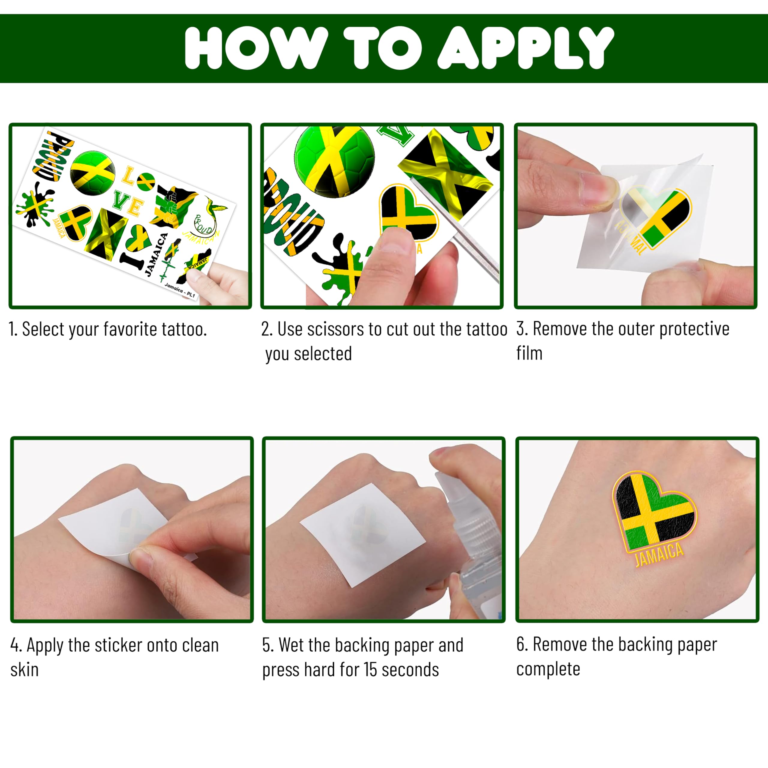 MeoIsDaBest Jamaica Flag Temporary Tattoos - 100 Pcs Party Favors