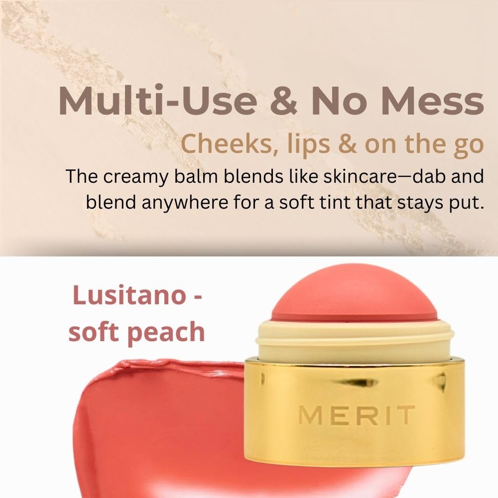 Merit Flush Balm Cream Blush Lusitano Soft Peach – Hydrating Buildable Cheek & Lip Tint (Vegan Cruelty-Free)