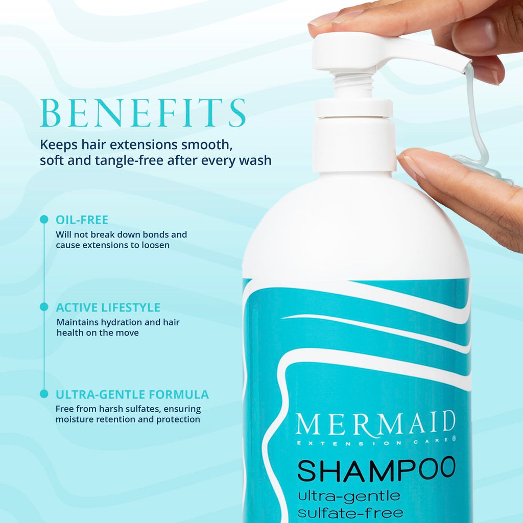 Mermaid Extension Care Shampoo & Conditioner Duo with Brush | Gentle, Sulfate-Free Daily Formula for Hair Extensions