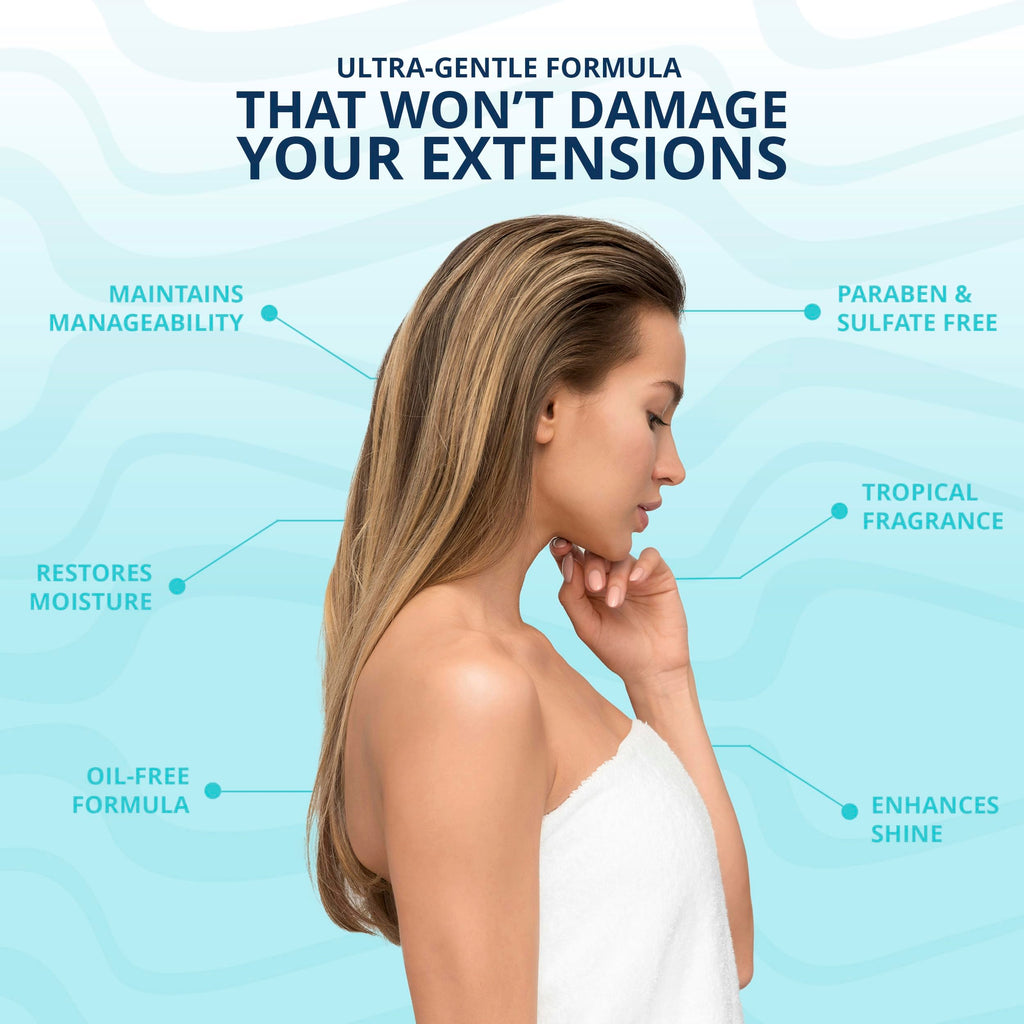 Mermaid Extension Care Shampoo & Conditioner Duo with Brush | Gentle, Sulfate-Free Daily Formula for Hair Extensions