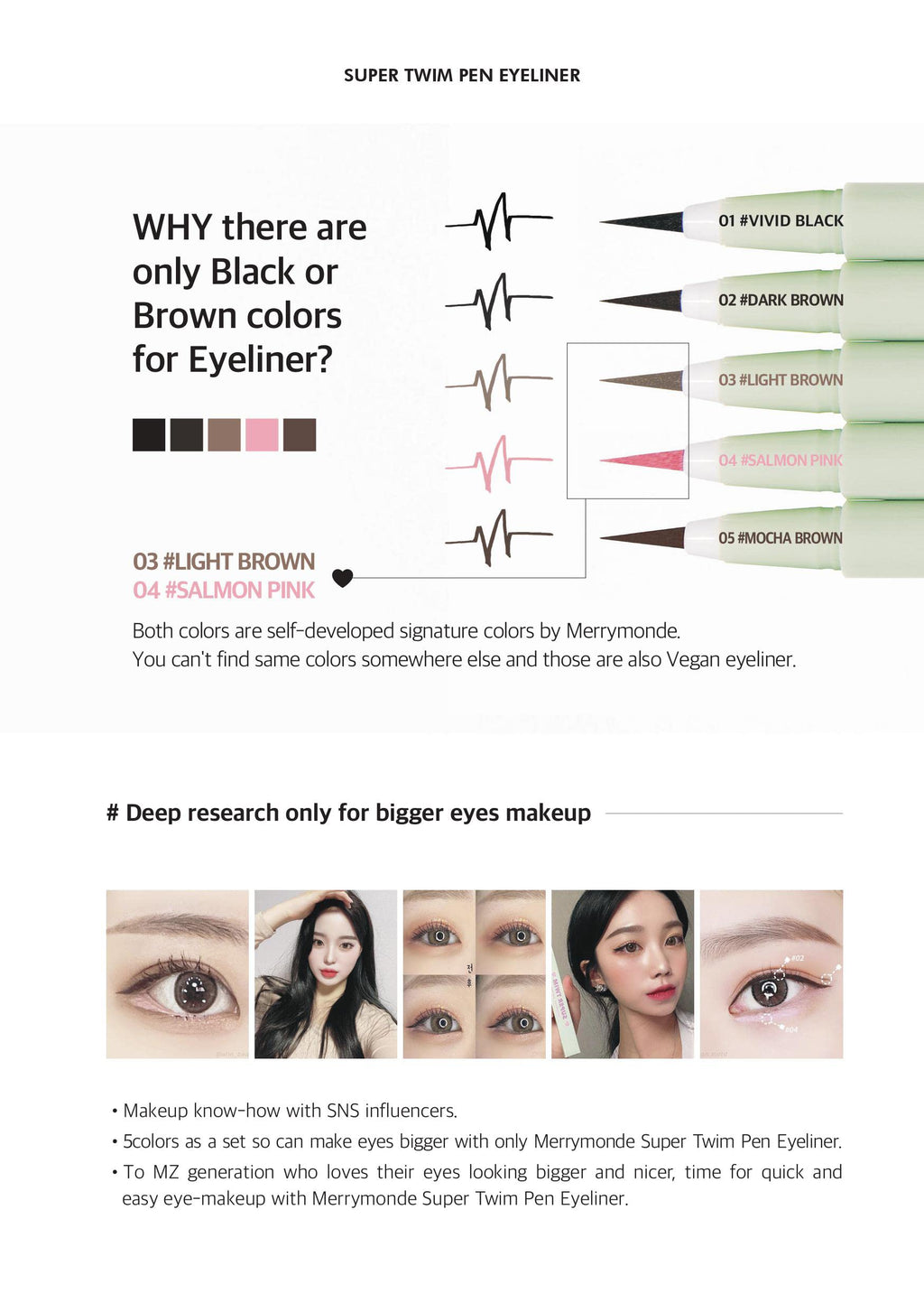 Merrymonde Multicolor Super Slim Eyeliner – Vegan, Ultra-Fine Tip, Waterproof, Mocha Brown | Korean K-Beauty