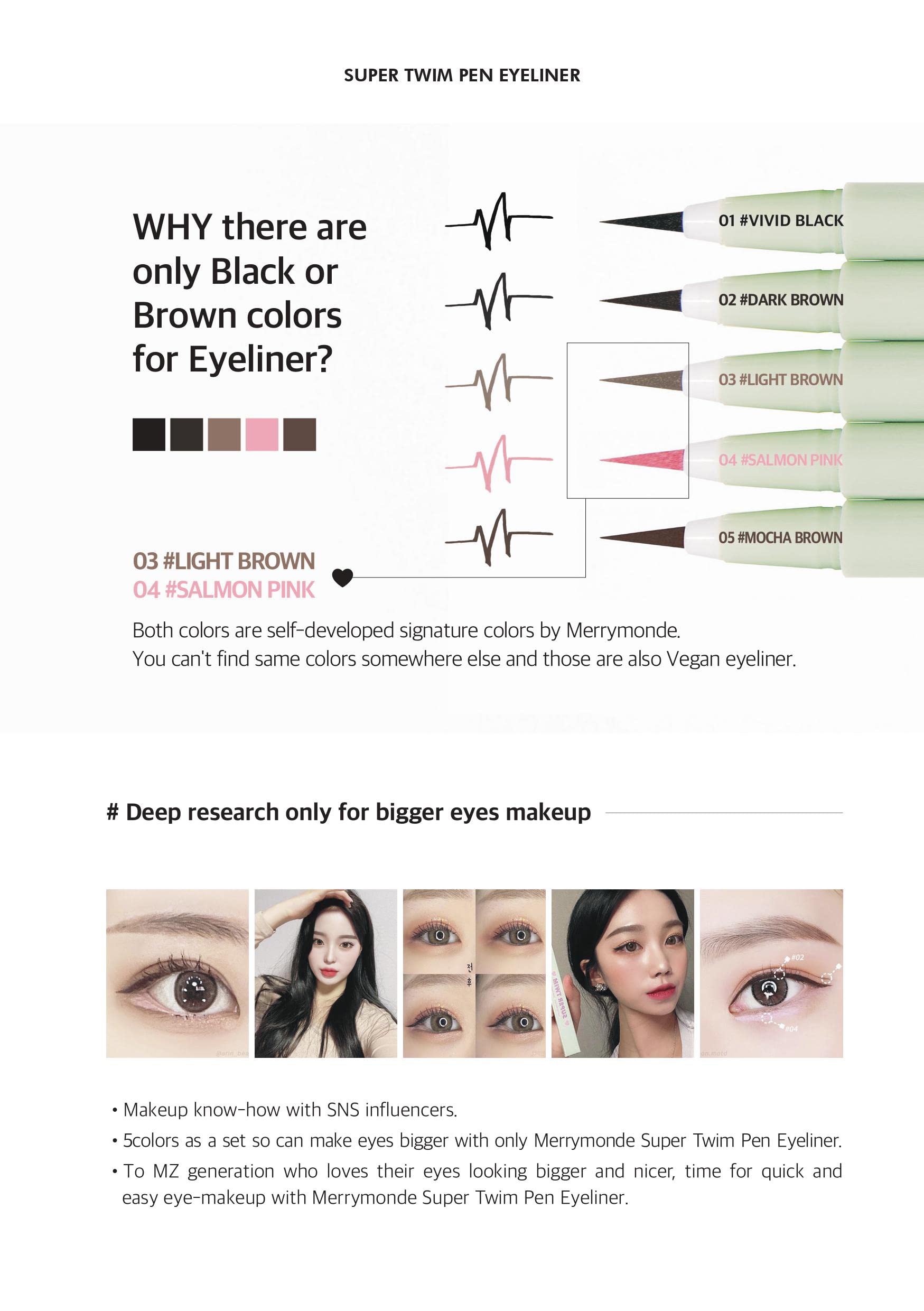 Merrymonde Multicolor Super Slim Eyeliner – Vegan, Ultra-Fine Tip, Waterproof, Mocha Brown | Korean K-Beauty