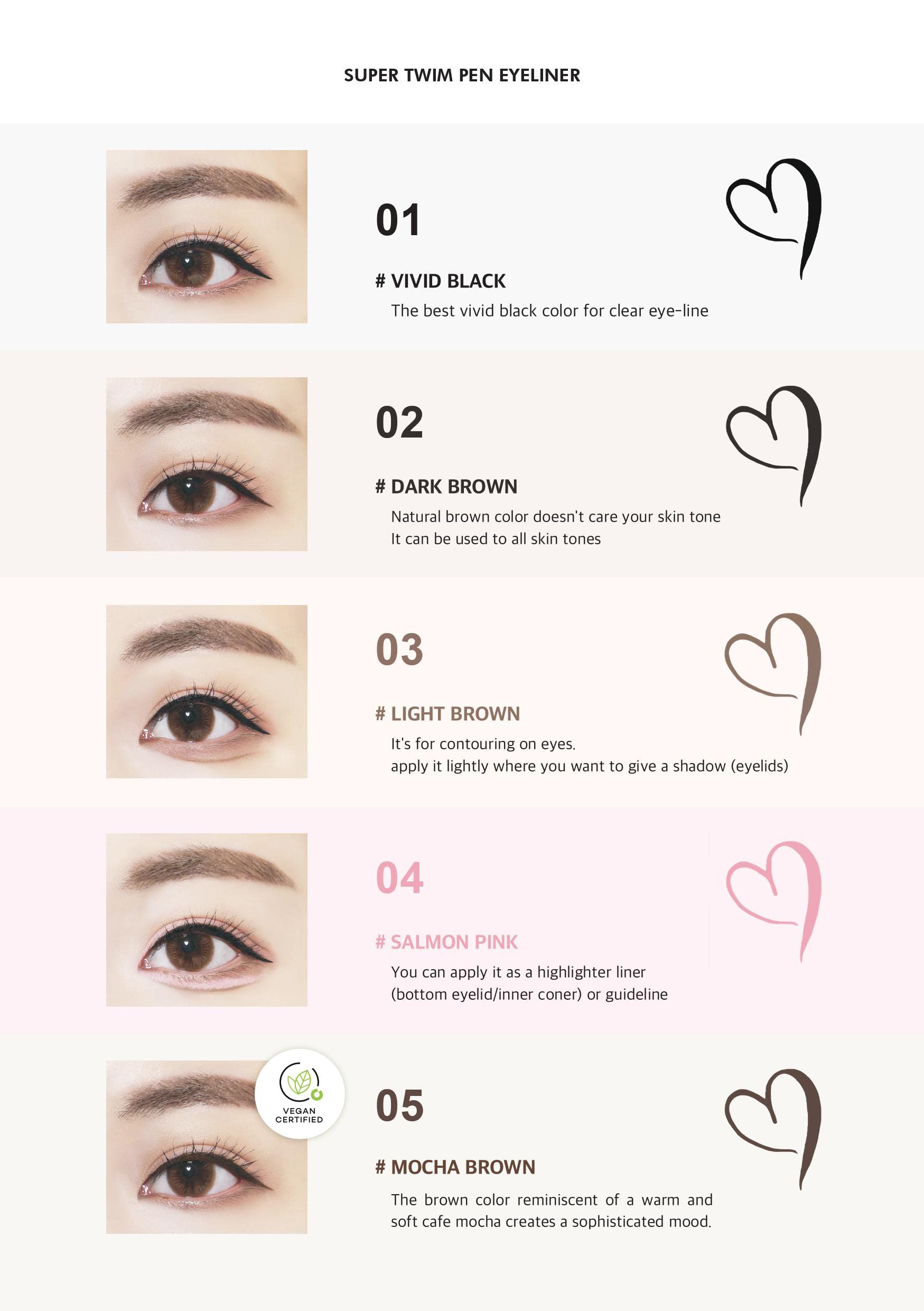 Merrymonde Multicolor Super Slim Eyeliner – Vegan, Ultra-Fine Tip, Waterproof, Mocha Brown | Korean K-Beauty