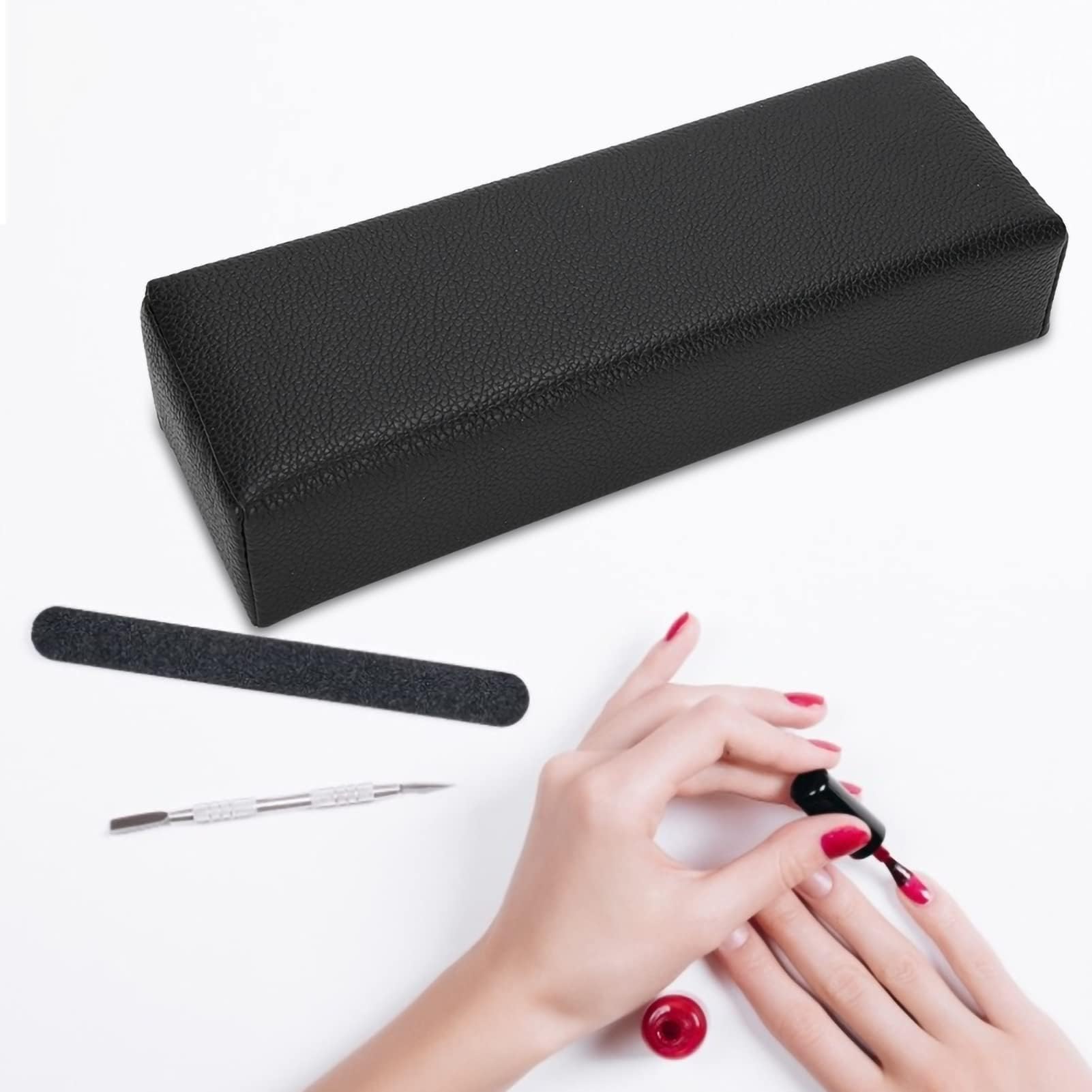 Merterfly Arm Rest for Nails – Pebbled PU Leather Hand Pillow (Black) for Nail Tech, Salon, or Home