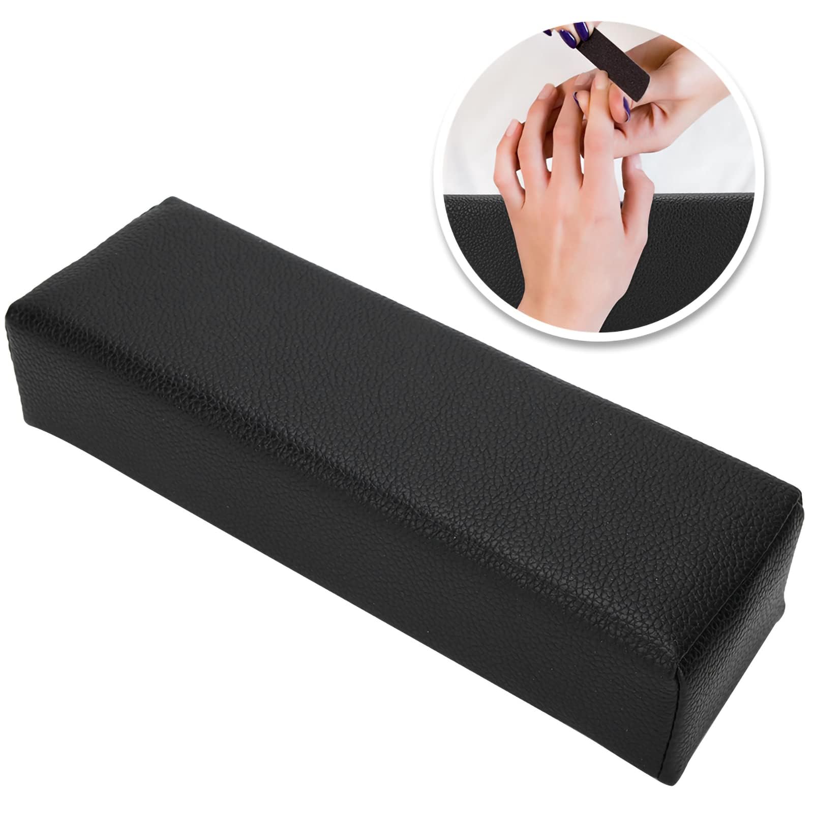 Merterfly Arm Rest for Nails – Pebbled PU Leather Hand Pillow (Black) for Nail Tech, Salon, or Home