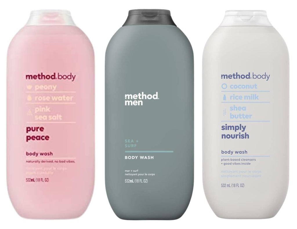 Method Body Wash Sampler Variety Pack – Pure Peace, Sea and Surf, Simply Nourish (3 x 18 oz)