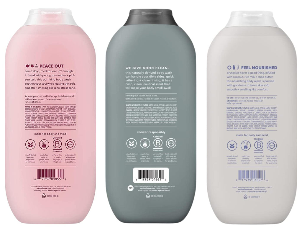 Method Body Wash Sampler Variety Pack – Pure Peace, Sea and Surf, Simply Nourish (3 x 18 oz)