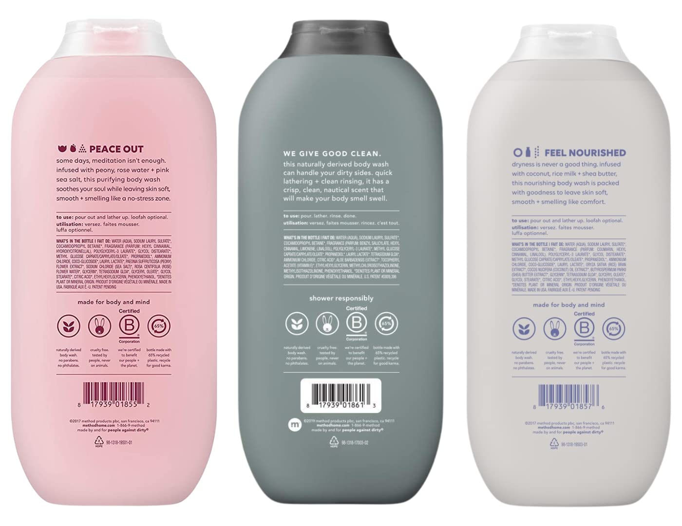Method Body Wash Sampler Variety Pack – Pure Peace, Sea and Surf, Simply Nourish (3 x 18 oz)