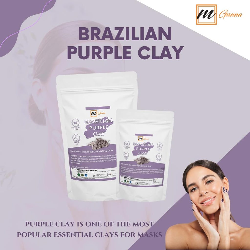 mGanna 100% Natural Brazilian Purple Clay Powder for Face Masks, Creams & Soaps – 0.5 lb (227 g)