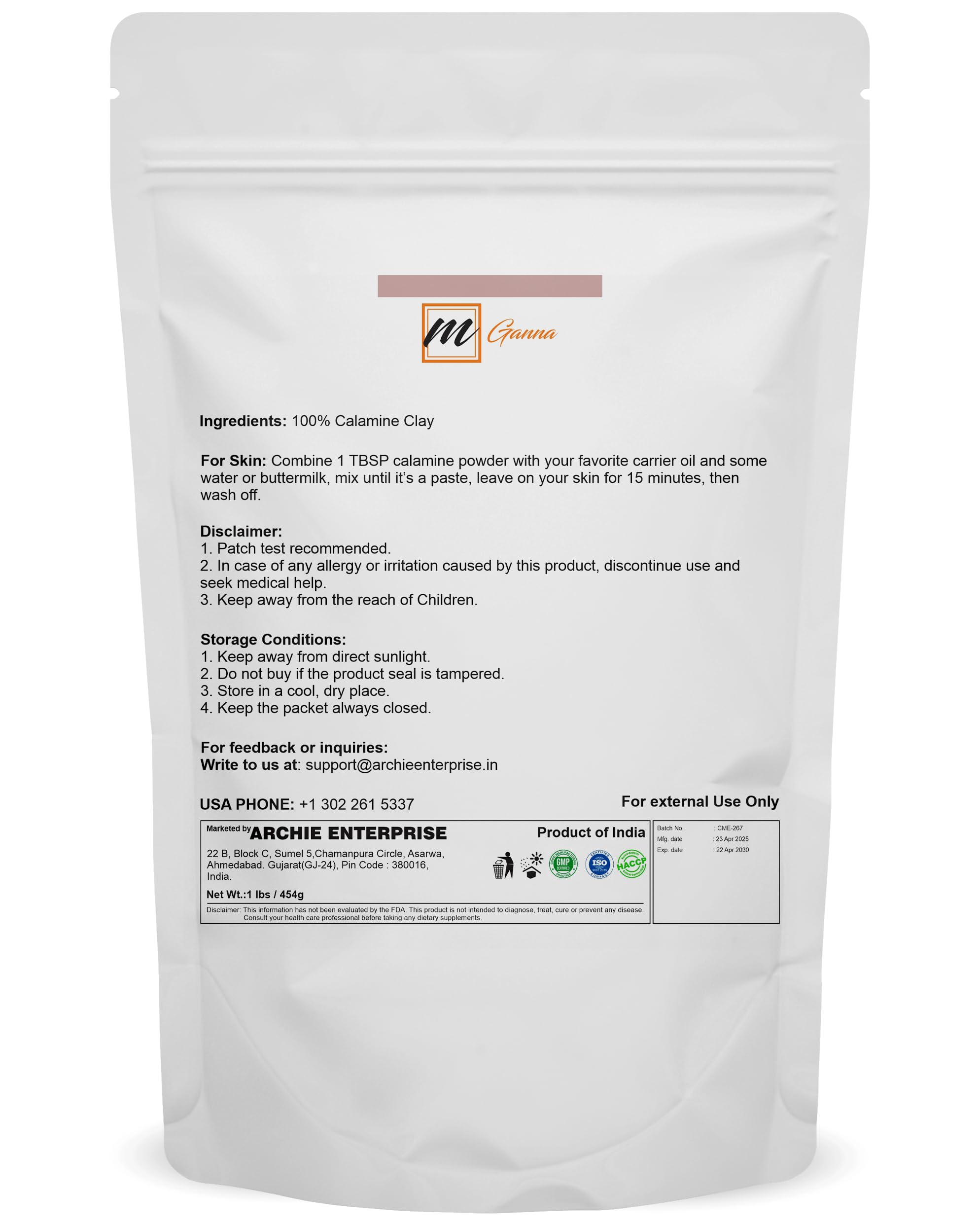 mGanna Calamine Clay Powder 1 lb – Natural DIY Skincare & Hair Care