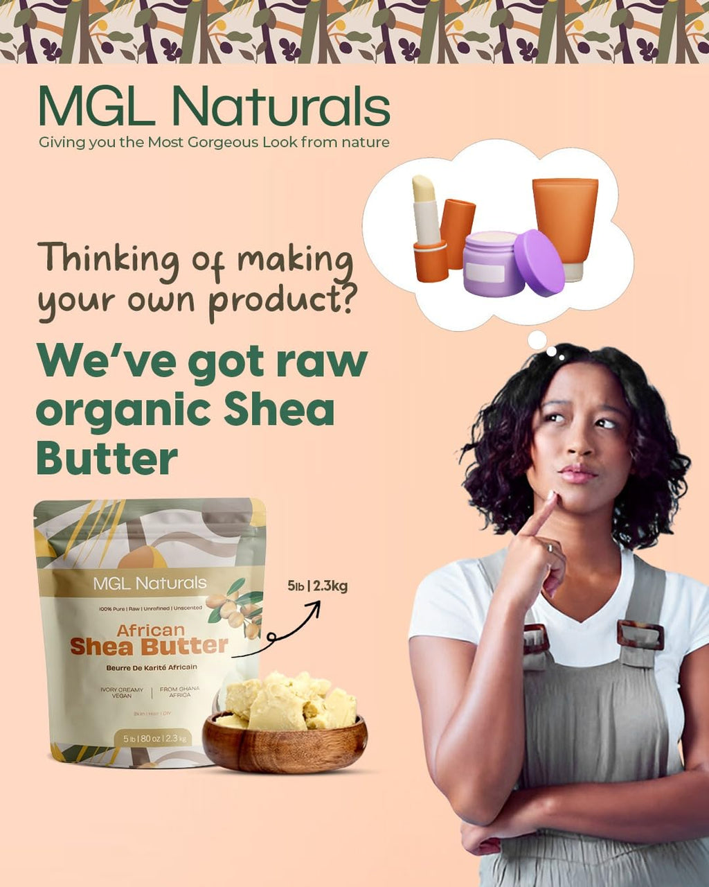 MGL Naturals Raw African Shea Butter Ivory – 5 lb, 100% Pure & Unrefined from Ghana