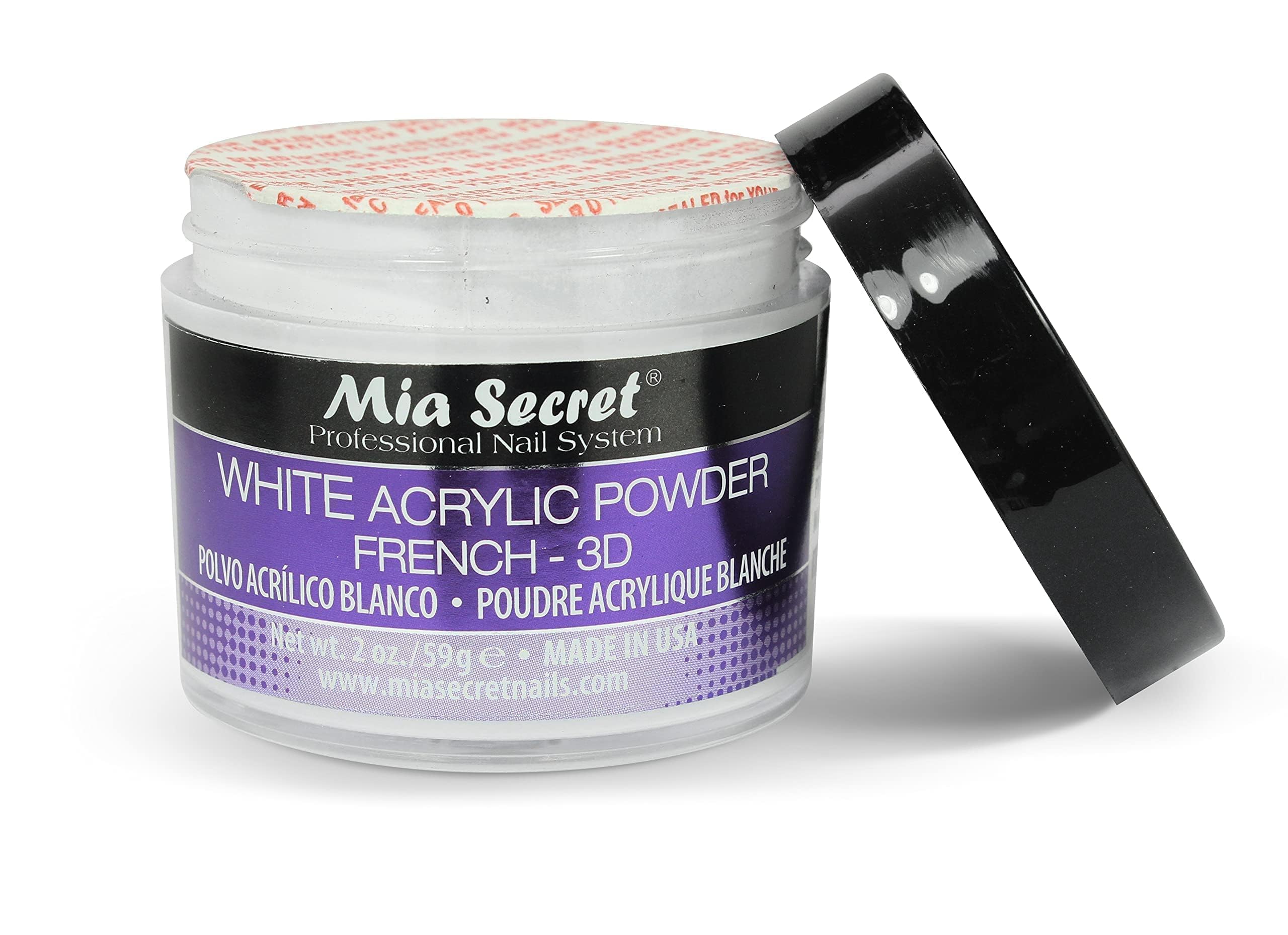 Mia Secret White Acrylic Powder (2oz) – French 3D Nail Art, Non-Yellowing, USA Made