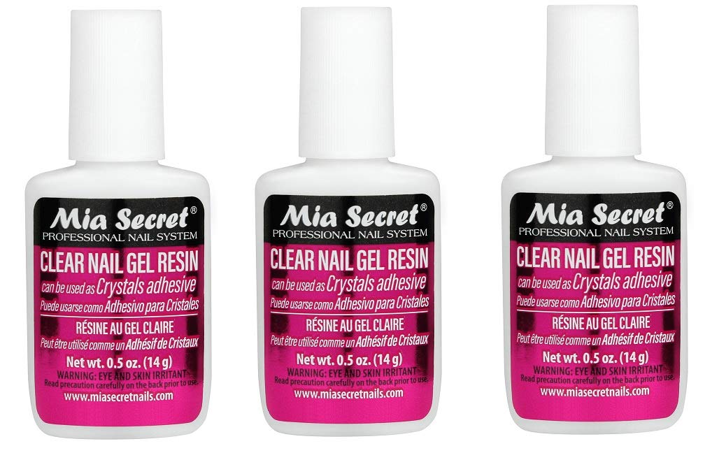 Mia Secret 3 Pack Brush-On Clear Nail Gel Resin – Attach Crystals & Strengthen Nails