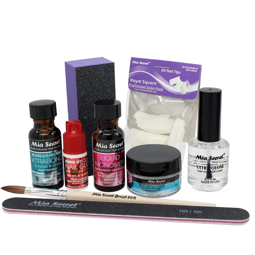 Mia Secret Acrylic Nail Kit — 1/2 oz Monomer, Clear Powder, Top Coat & Tools