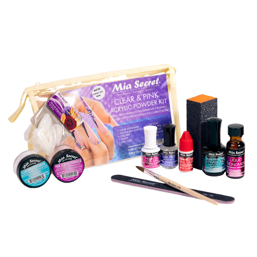 Mia Secret Acrylic Nail Kit for Beginners | Pink & Clear Powders Starter Set
