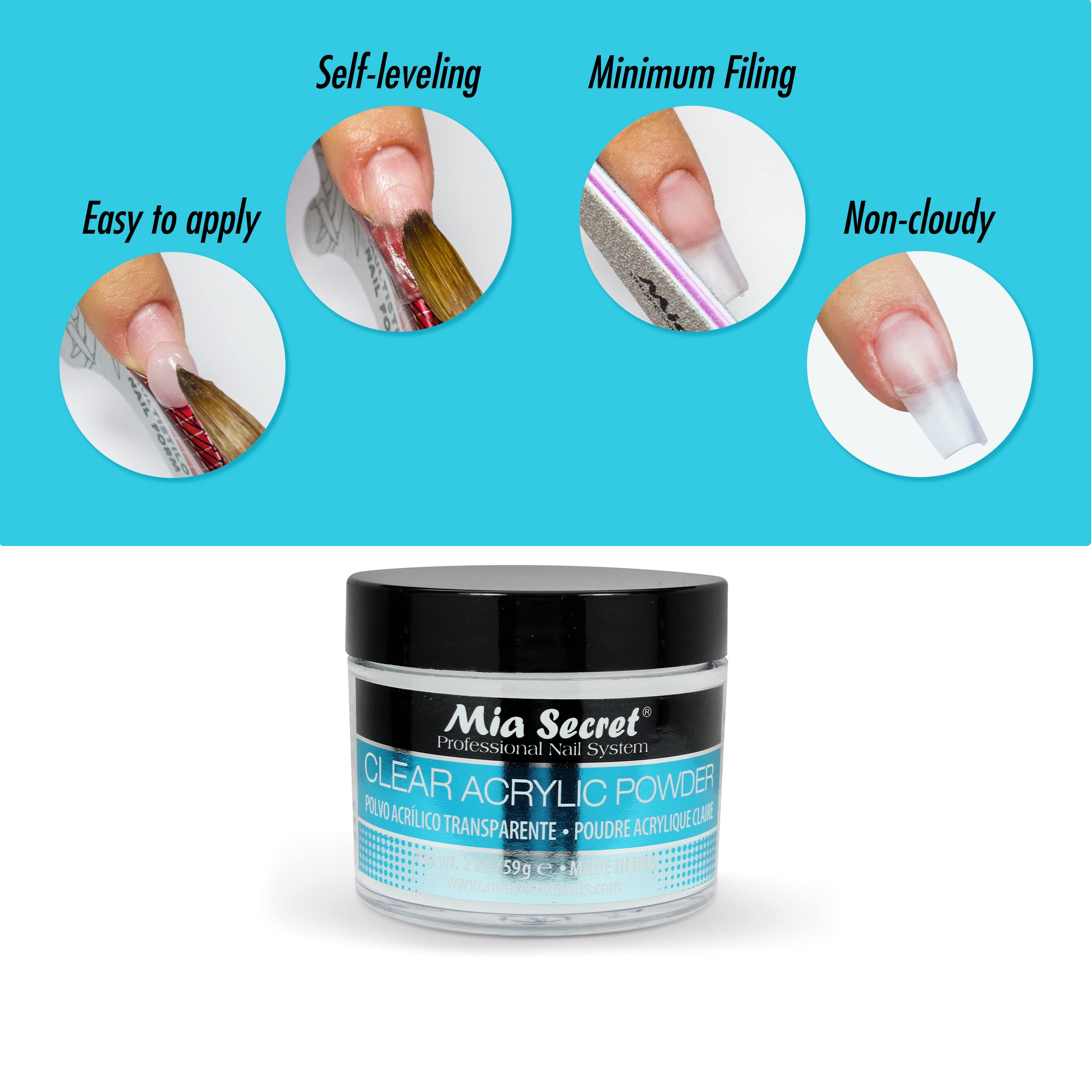 Mia Secret Clear Acrylic Powder (2oz) – True-Clear, Self-Leveling Formula