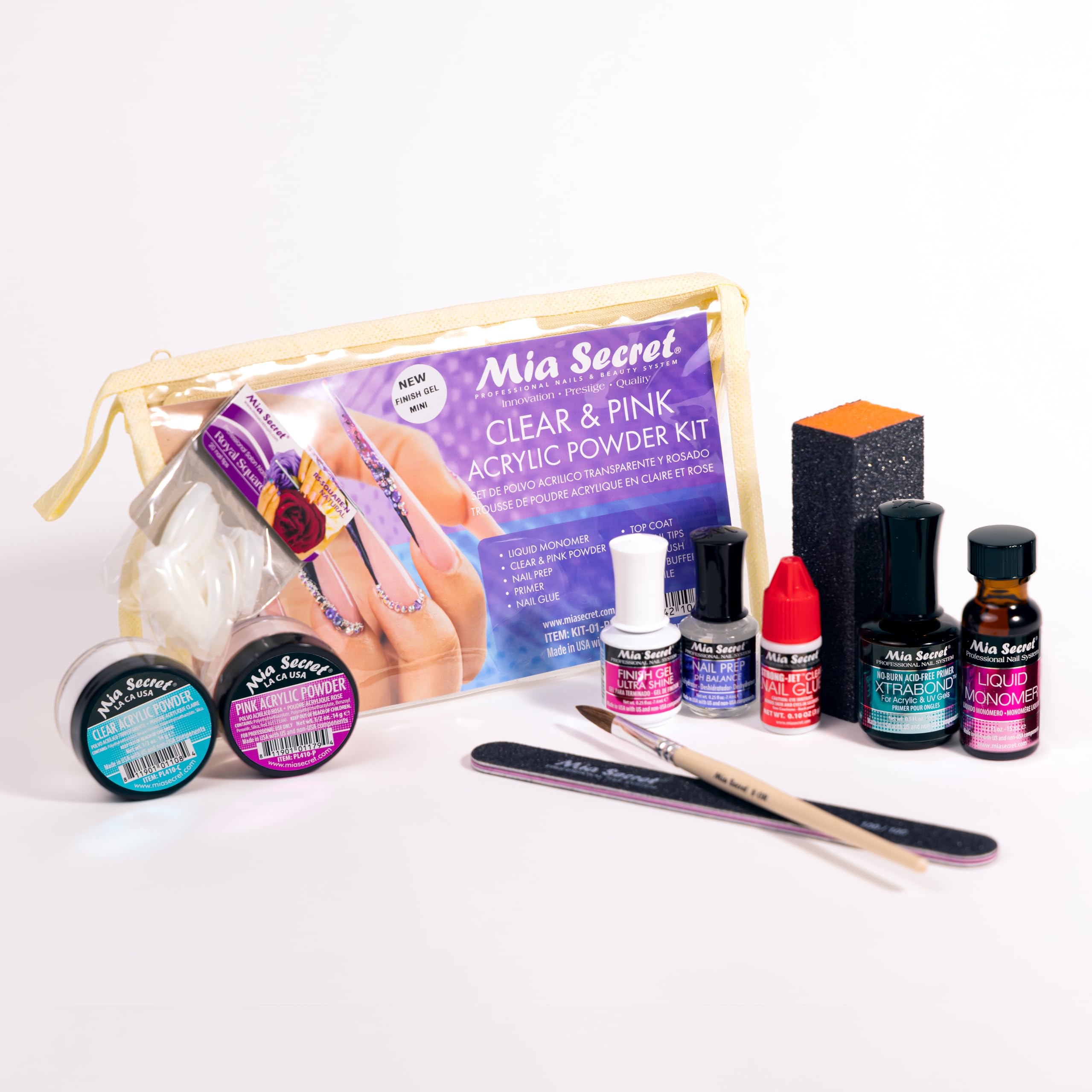 Mia Secret Acrylic Nail Kit for Beginners | Pink & Clear Powders Starter Set