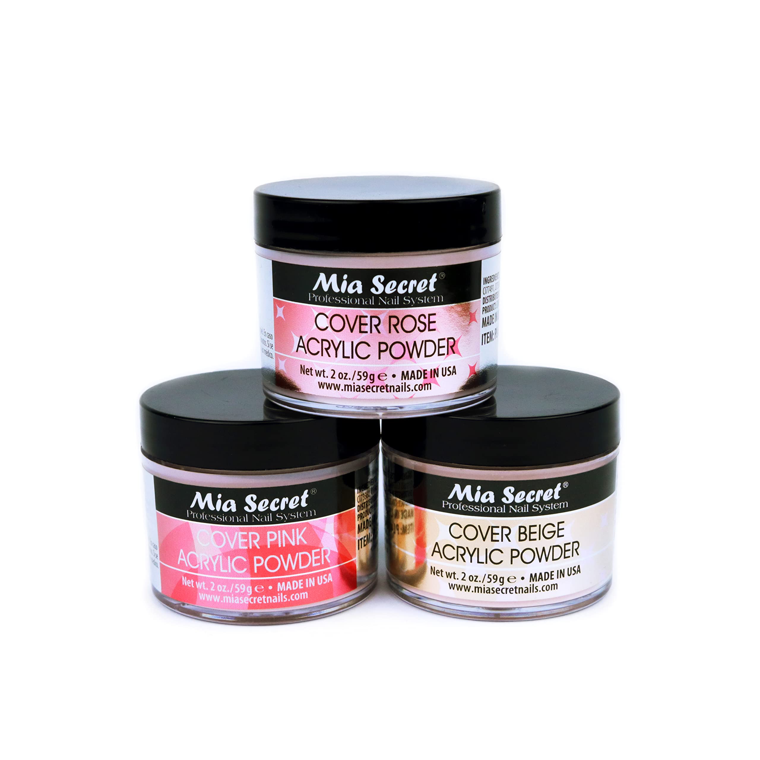 Mia Secret Cover Powder Set - Rose, Pink & Beige | Salon-Quality Nails