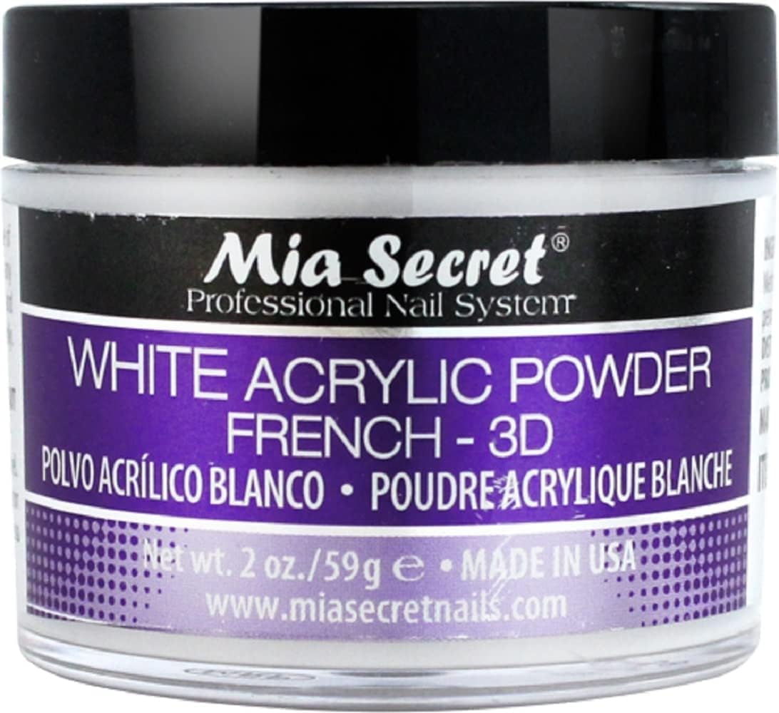 Mia Secret White Acrylic Powder (2oz) – French 3D Nail Art, Non-Yellowing, USA Made