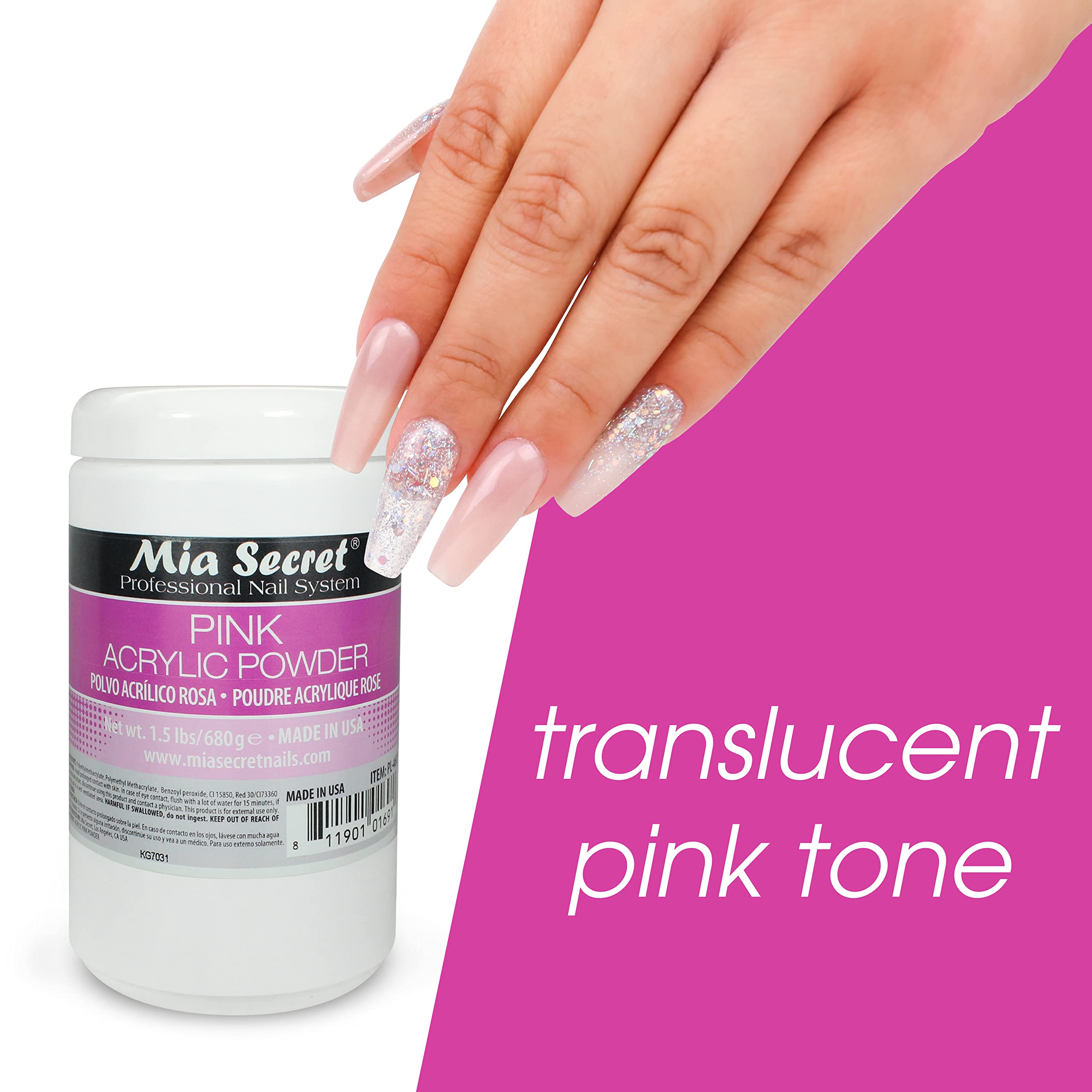 Mia Secret Pink Acrylic Powder 1.5 lbs – Self-Leveling, Long-Lasting, Made in USA