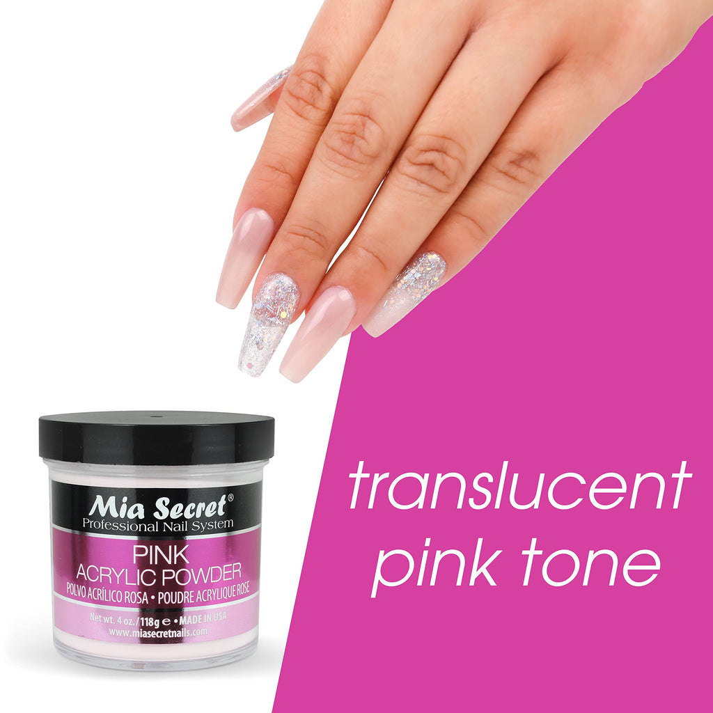Mia Secret Pink Acrylic Powder 4 oz – Self-Leveling, Non-Yellowing & Long-Lasting