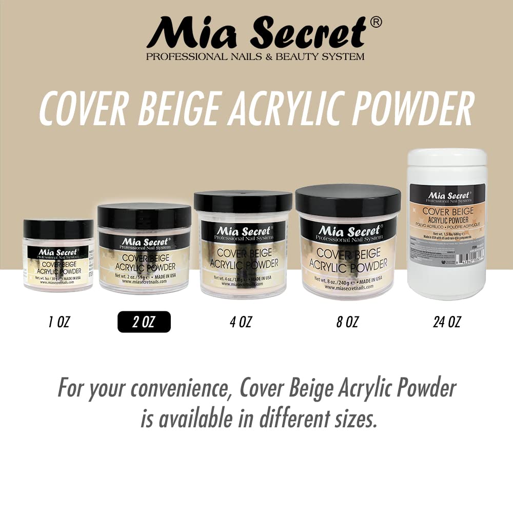 Mia Secret Cover Beige Acrylic Powder – 2 oz, Self-Leveling, Non-Yellowing