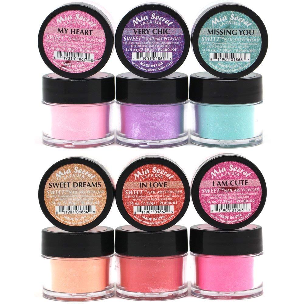Mia Secret Sweet Nail Acrylic Powder Collection – 6 Shades in Quarter-Ounce Jars