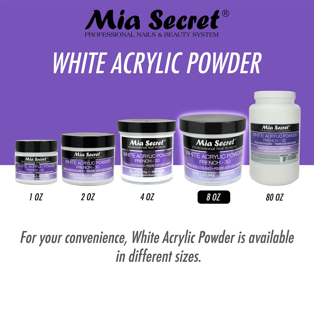 Mia Secret White Acrylic Powder (8oz) – 3D Nail Art & French Manicure