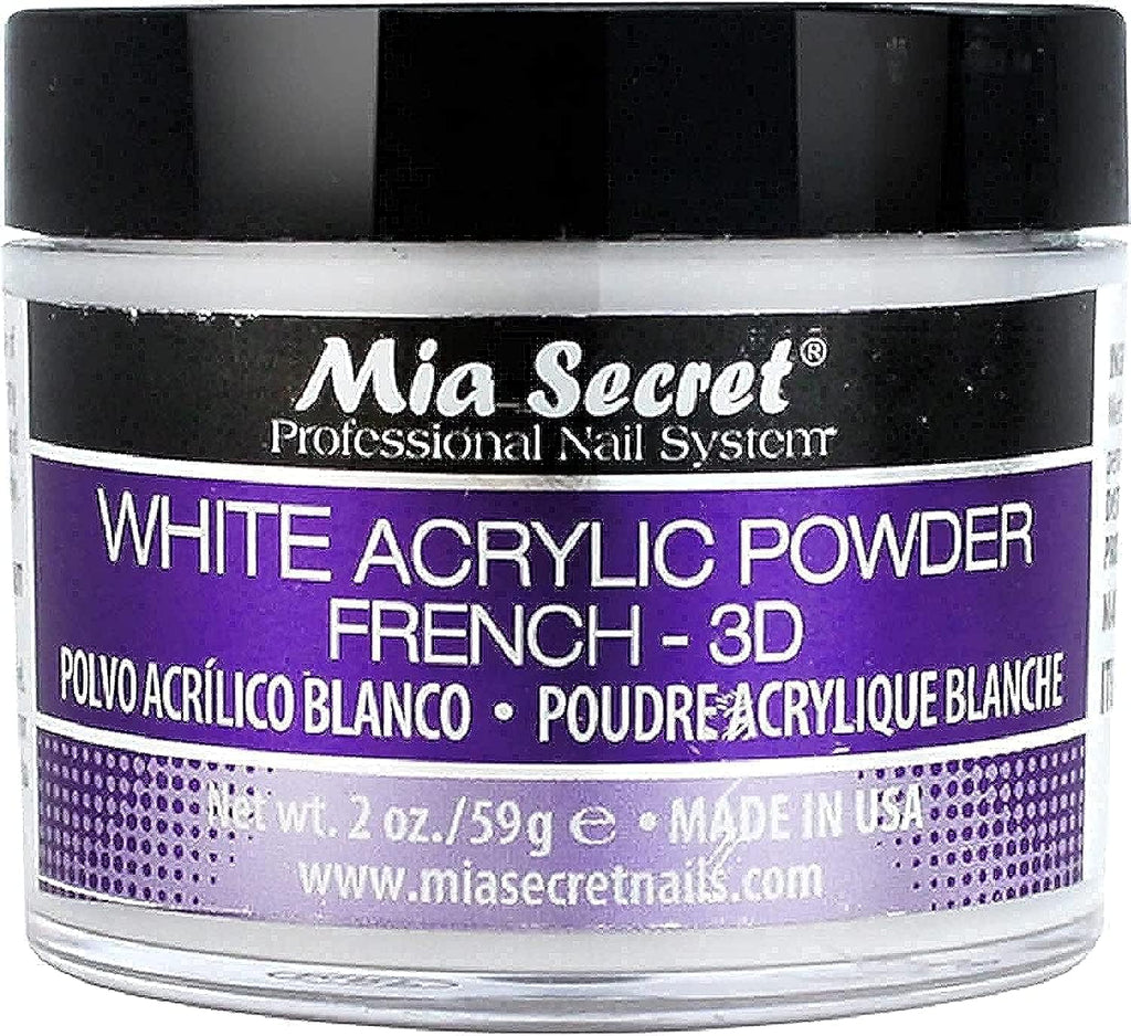 Mia Secret White Acrylic Powder (2oz) – French 3D Nail Art, Non-Yellowing, USA Made