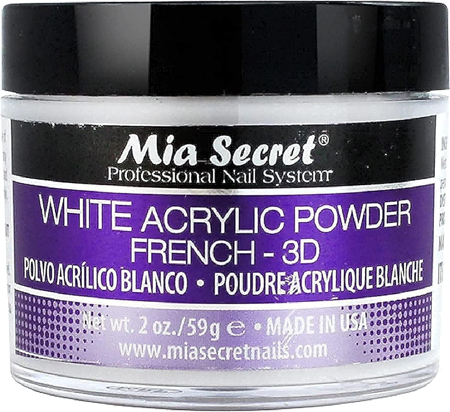 Mia Secret White Acrylic Powder (2oz) – French 3D Nail Art, Non-Yellowing, USA Made